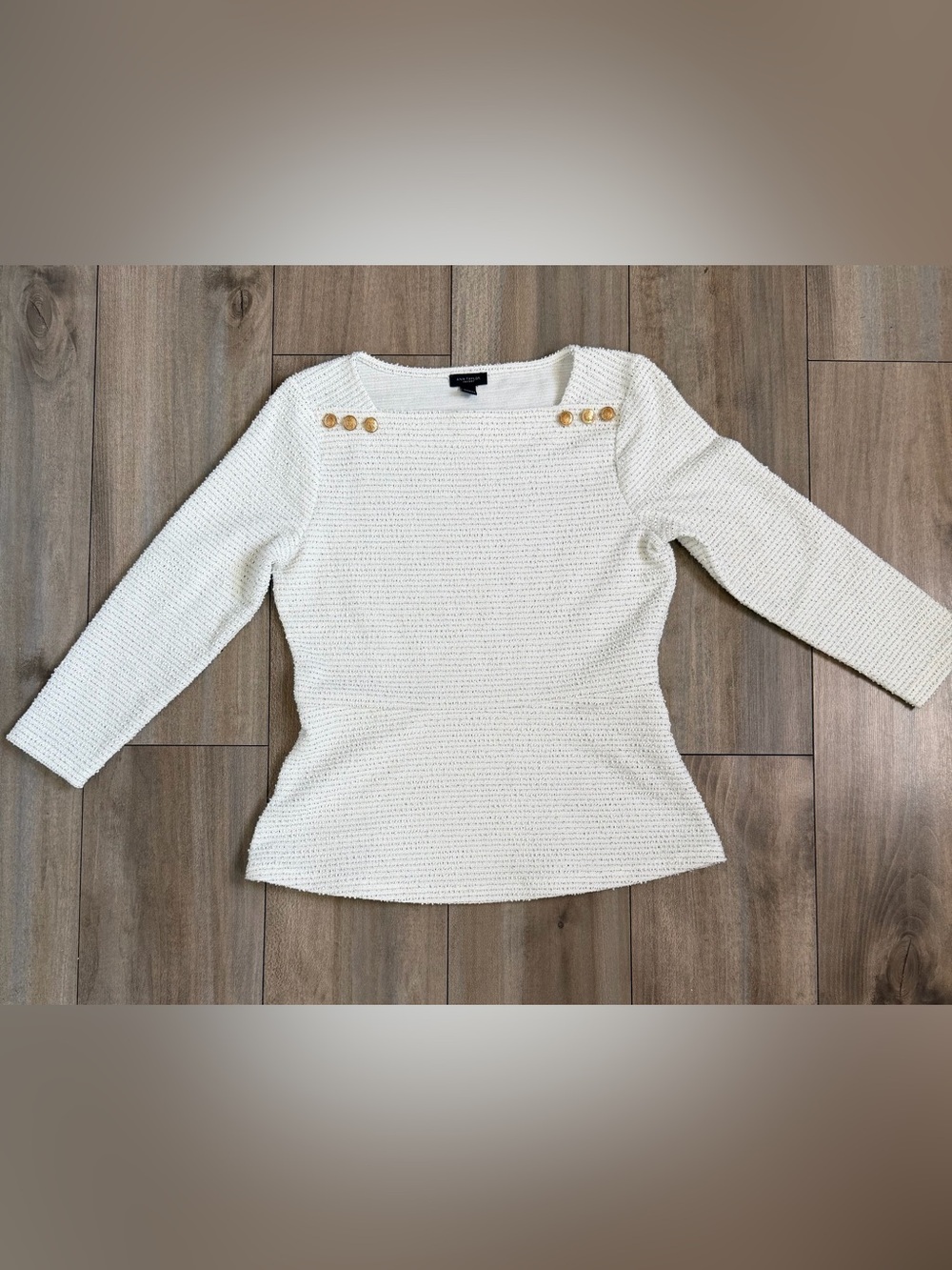 Ann Taylor Factory White Textured Knit Button-Accent Top